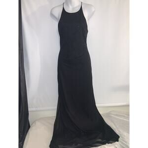 Vintage Y2k Black Whimsygoth Dark Romantic Coquette Halter Maxi Dress Small
